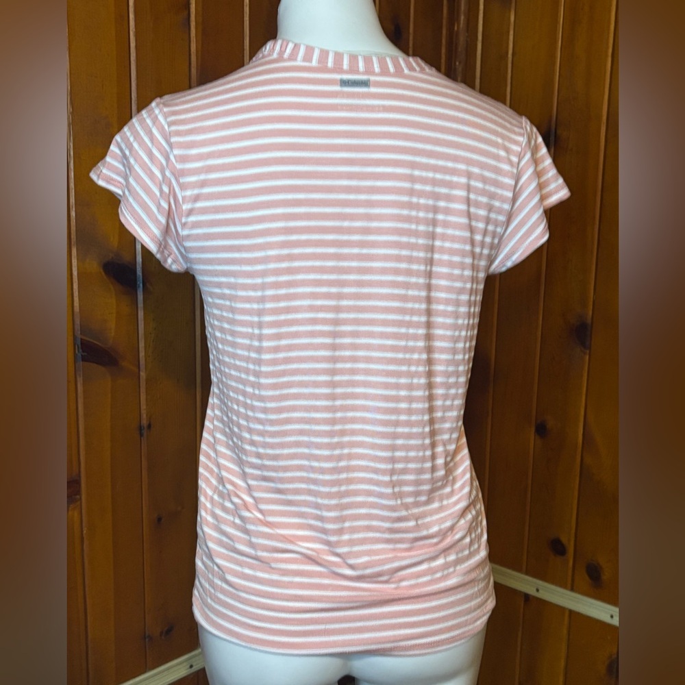 Columbia Women's Xs Pink and White Striped V-Neck Top - Picture 4 of 7